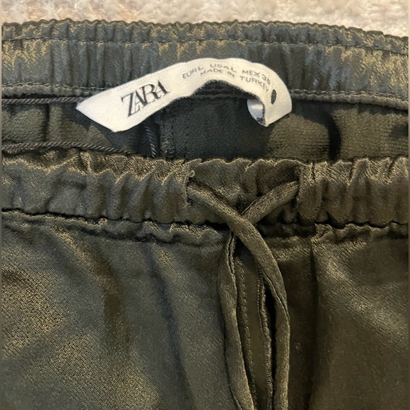 Zara Satin Effect Midi Skirt Olive Green Pull On Drawstring size Large - Picture 5 of 5